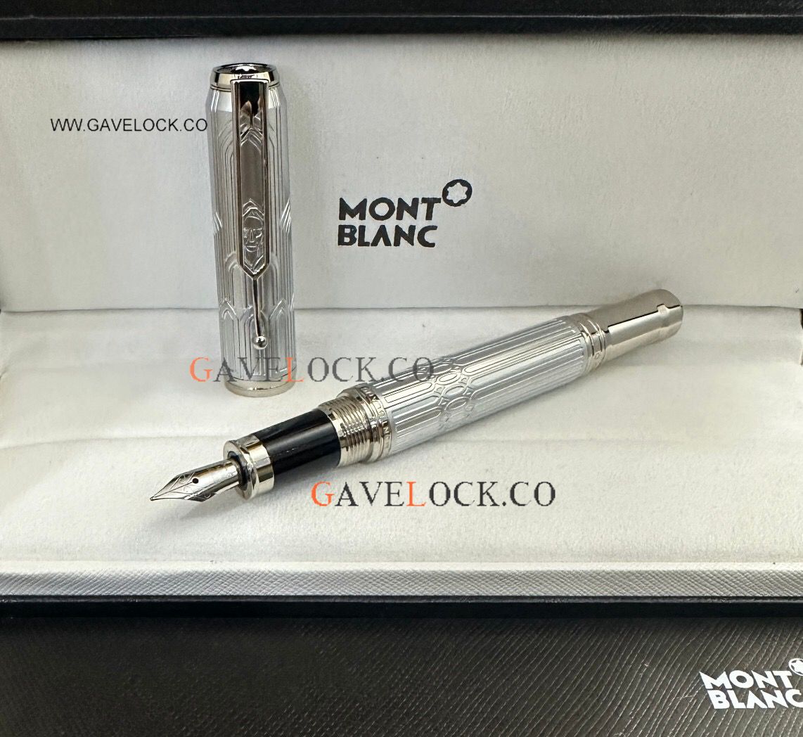 AAA Copy Montblanc Victor Hugo Silver Barrel & Silver Clip Fountain Pen